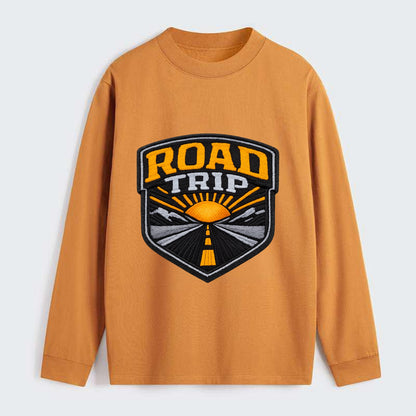 ROAD TRIP - highway and sun in orange and gray , open road - Classic Long Sleeve Shirt - Orange