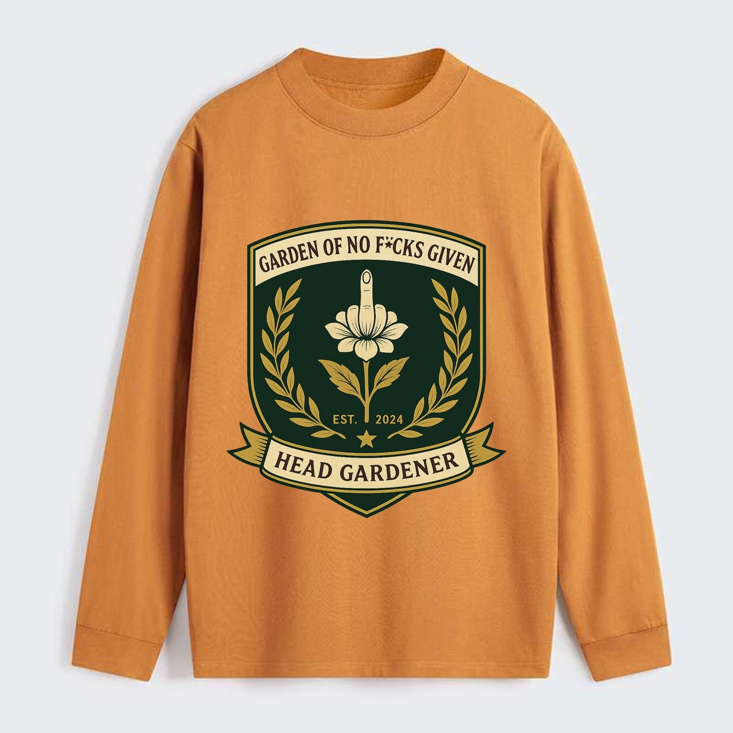 Shield with middle finger flower - "Garden of No F*cks Given - Head - Classic Long Sleeve Shirt - Orange