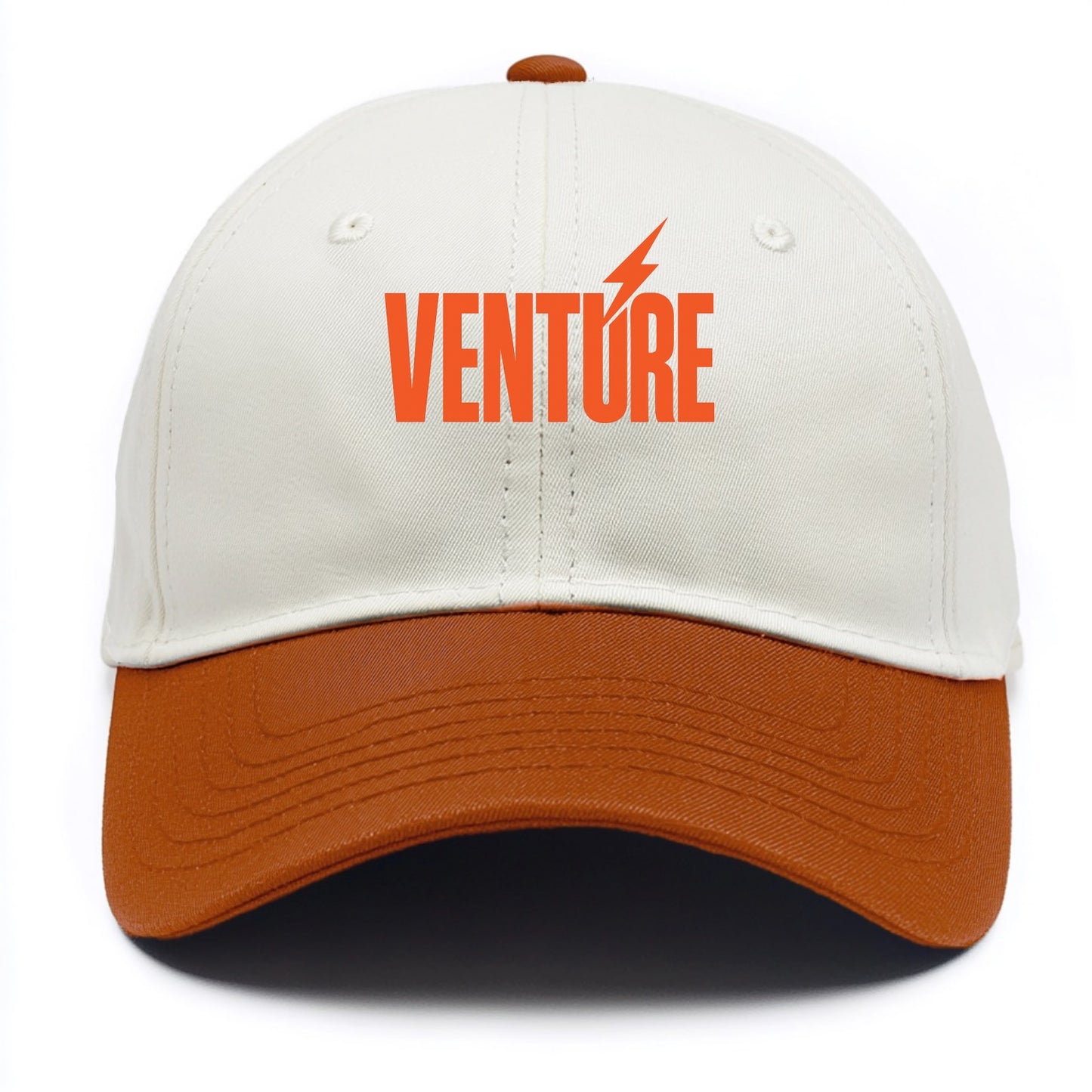 Bold typography design - "VENTURE" - taking risks, bold exploration - Two Tone Cap - Orange