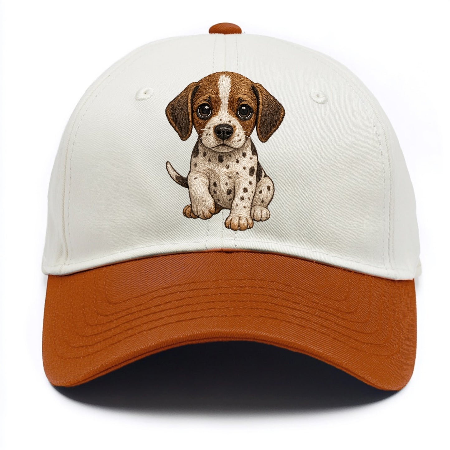 Baby Pointer Puppy - spotted coat, noble stance, alert eyes, front-facing, pointing - Two Tone Cap - Orange