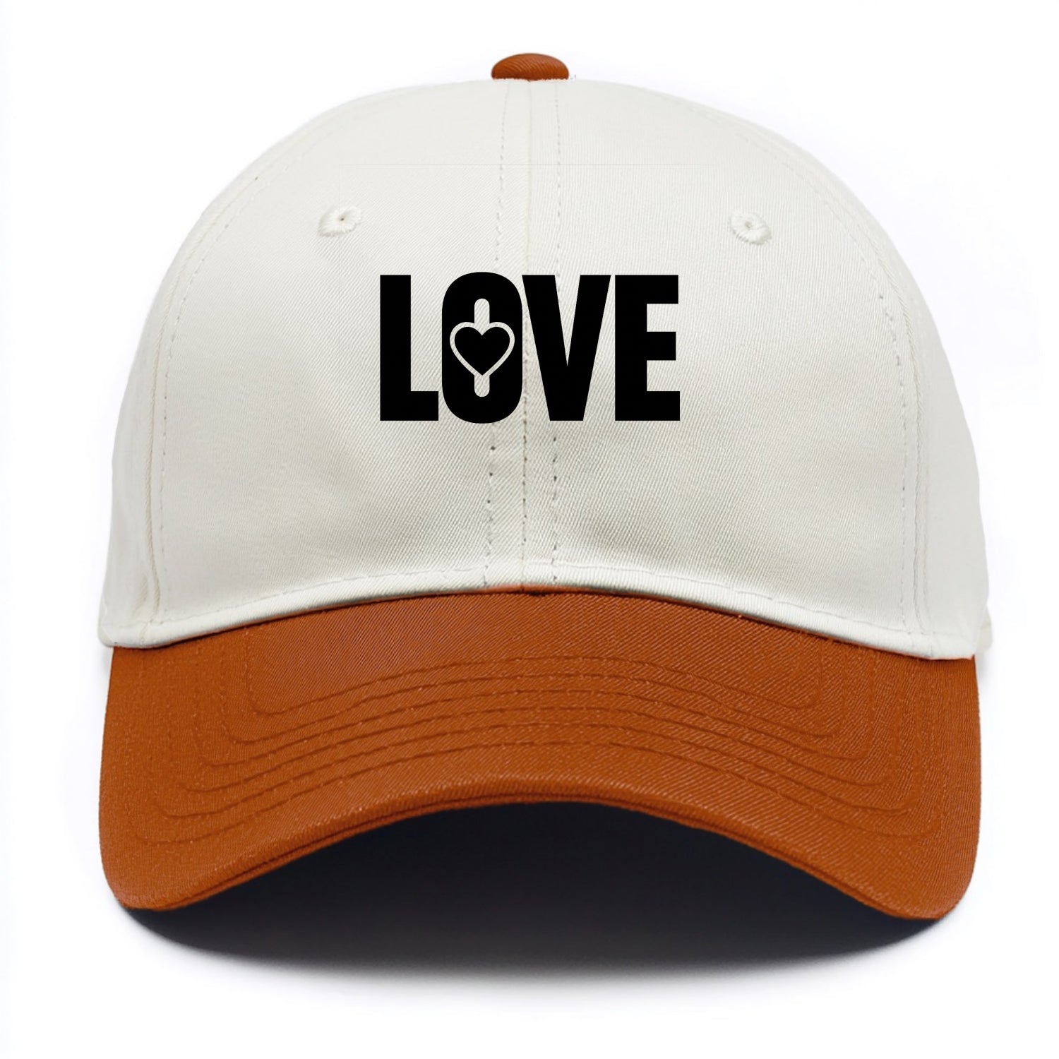 Bold typography design - "LOVE" - universal connection, heart centered - Two Tone Cap - Orange