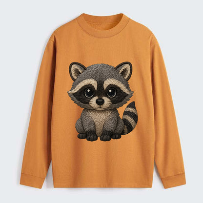 Baby Raccoon - gray fur, black mask, ringed tail, bright curious eyes, - Classic Long Sleeve Shirt - Orange