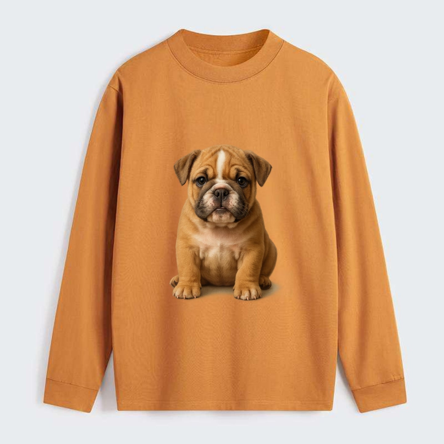 Baby Bulldog Puppy - wrinkly face, underbite, stocky body, gentle eyes, - Classic Long Sleeve Shirt - Orange