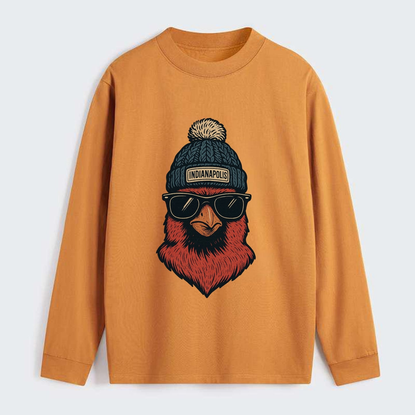 Indiana Cardinal wearing Indianapolis beanie with pom pom and wayfarer - Classic Long Sleeve Shirt - Orange