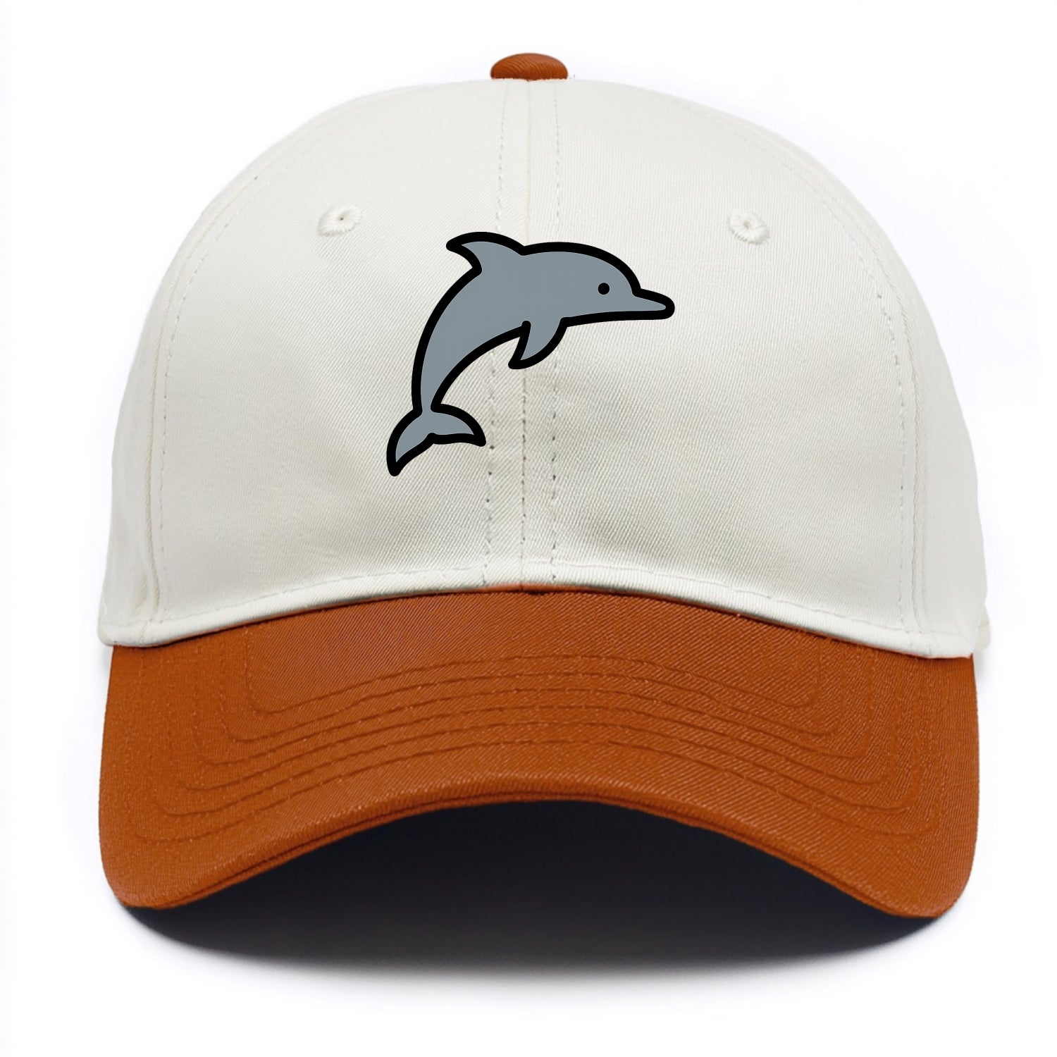 Bottlenose Dolphin - Gray jumping pose flat side profile - Two Tone Cap - Orange