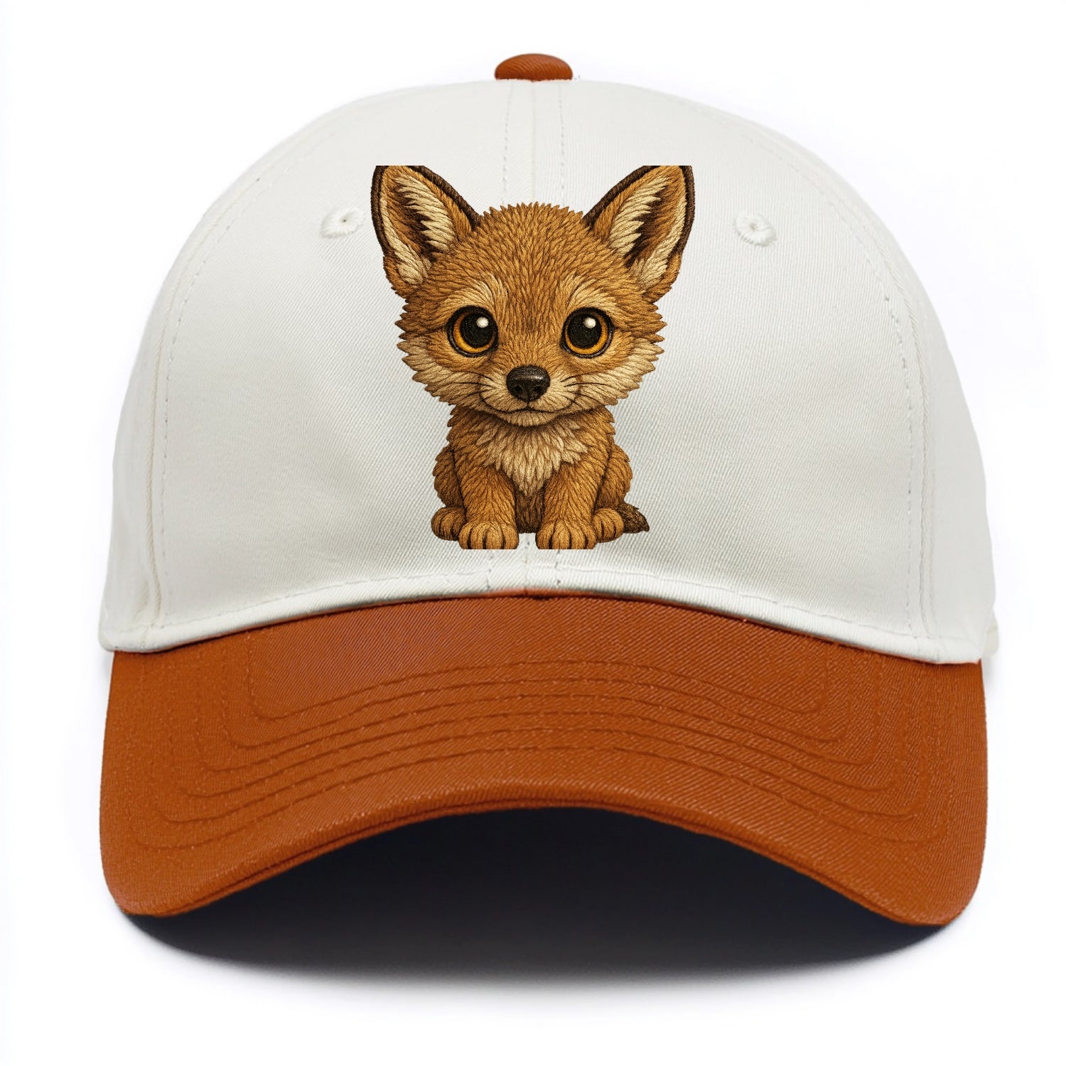 Baby Coyote Pup - tan fur, large ears, golden eyes, front-facing, clever baby - Two Tone Cap - Orange