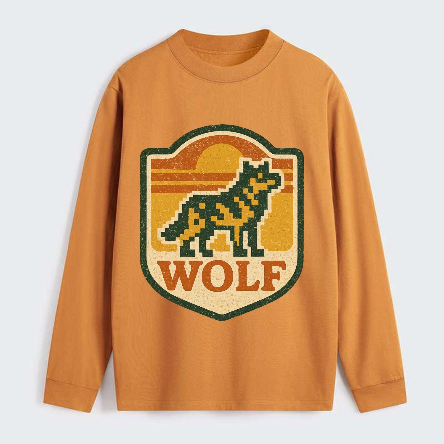 Digital Pixel Wolf  - Classic Long Sleeve Shirt - Orange