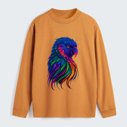 Vibrant parrot with feathers flowing into tropical rainbow streams, - Classic Long Sleeve Shirt - Orange