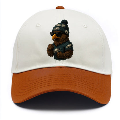 Philly Hawk wearing Eagles beanie with Rocky patch and wayfarer sunglasses - Two Tone Cap - Orange