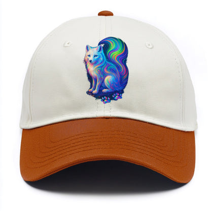 Graceful arctic fox with tail streaming aurora colors, white fur with prismatic - Two Tone Cap - Orange