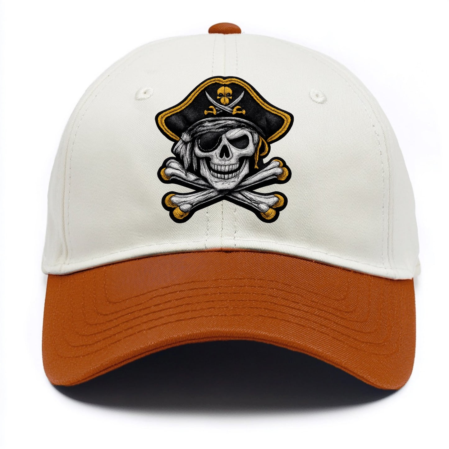 PIRATE SKULL - Jolly Roger skull in black and white , pirate - Two Tone Cap - Orange