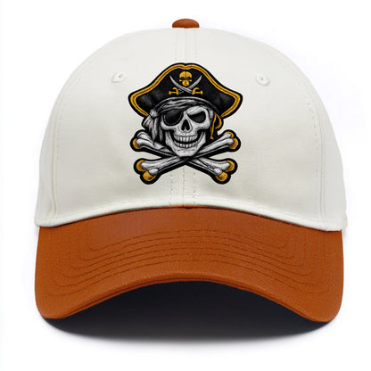 PIRATE SKULL - Jolly Roger skull in black and white , pirate - Two Tone Cap - Orange
