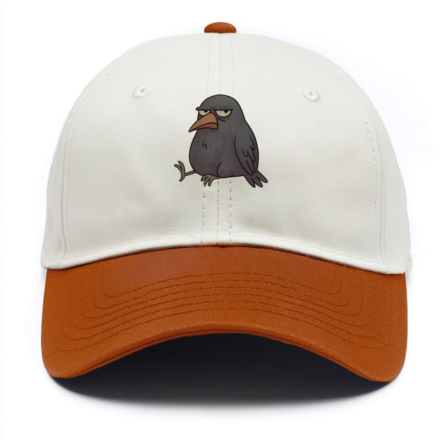 THE CROW JUDGES SILENTLY | Black crow with disapproving look - Two Tone Cap - Orange