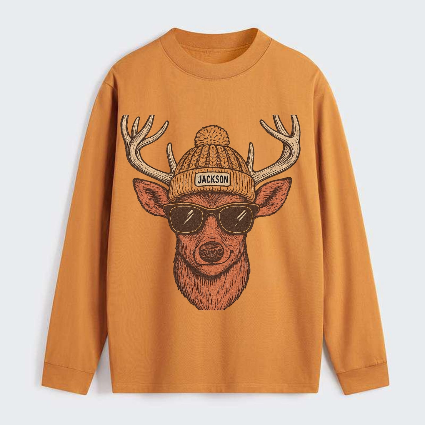 Mississippi White-tailed Deer wearing Jackson beanie with pom pom and - Classic Long Sleeve Shirt - Orange