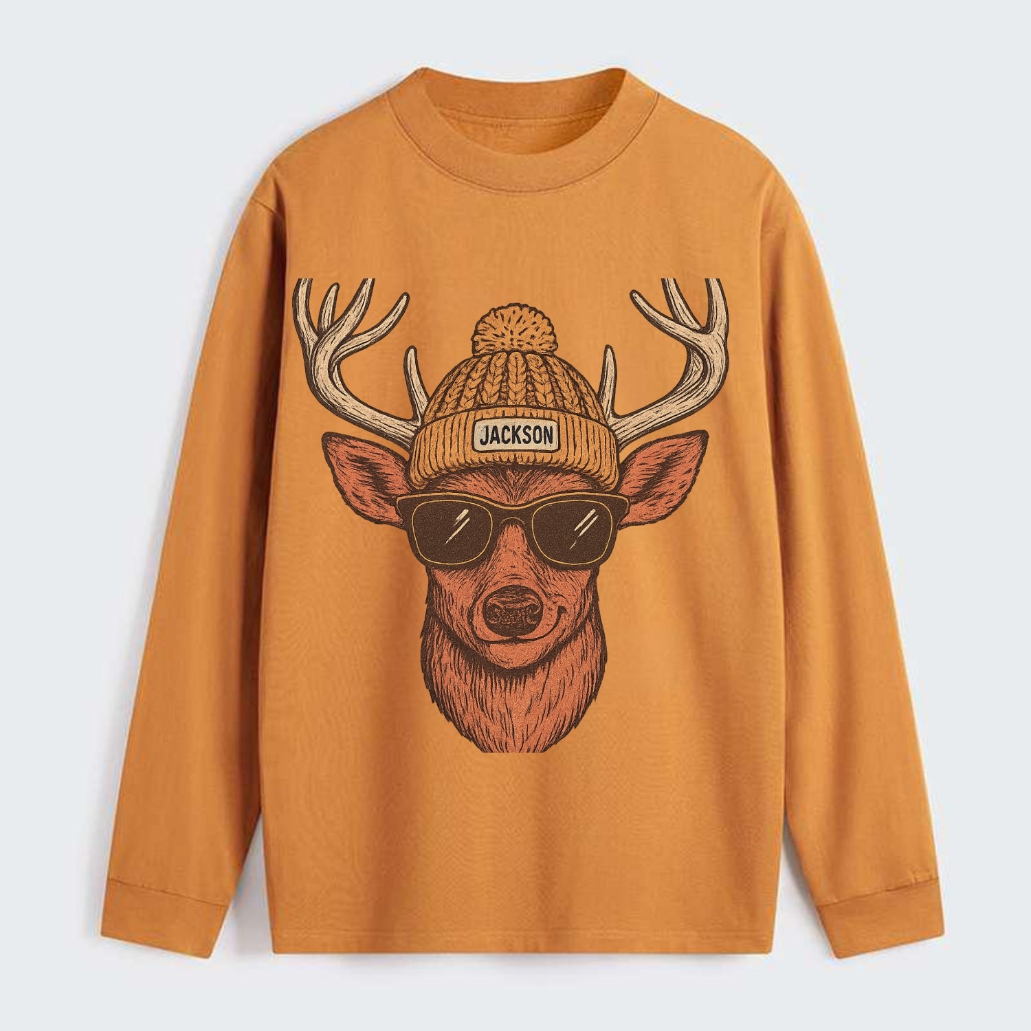 Mississippi White-tailed Deer wearing Jackson beanie with pom pom and - Classic Long Sleeve Shirt - Orange