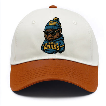 Los Angeles Bruin wearing UCLA beanie with script patch - Two Tone Cap - Orange