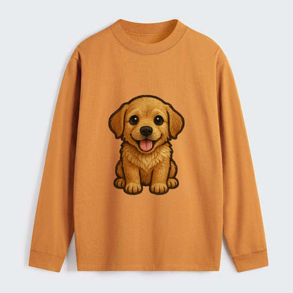Baby Golden Retriever Puppy - fluffy golden fur, big brown eyes, pink - Classic Long Sleeve Shirt - Orange