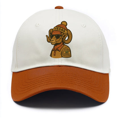 Las Vegas Desert Bighorn wearing Vegas beanie with pom pom and wayfarer sunglasses - Two Tone Cap - Orange