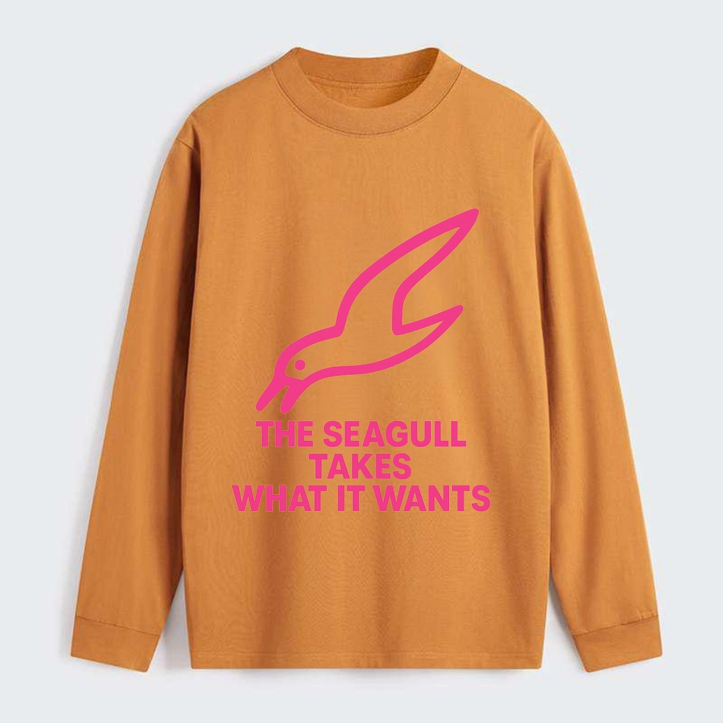 THE SEAGULL TAKES WHAT IT WANTS | Aggressive seagull diving down - Classic Long Sleeve Shirt - Orange