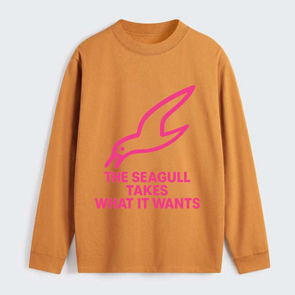 THE SEAGULL TAKES WHAT IT WANTS | Aggressive seagull diving down - Classic Long Sleeve Shirt - Orange