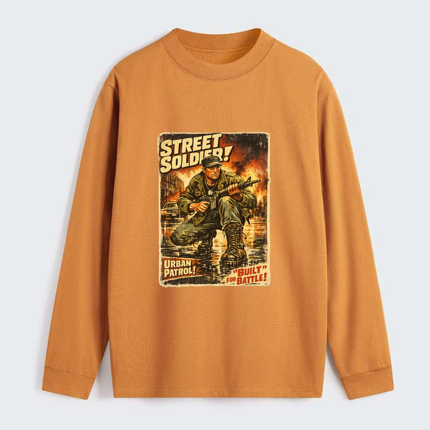 COMBAT READY | Military boots on wet pavement | Street soldier | Urban - Classic Long Sleeve Shirt - Orange