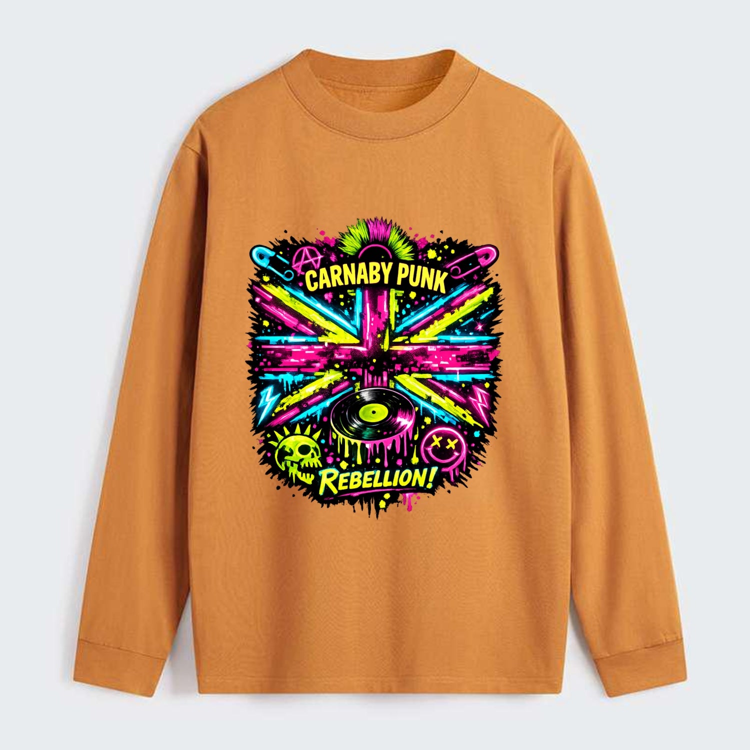 CARNABY PUNK | Swinging 60s meets 70s punk | Psychedelic Union Jack - Classic Long Sleeve Shirt - Orange