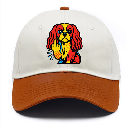 Cavalier King Charles Spaniel with long ears, regal paw giving finger - Two Tone Cap - Orange