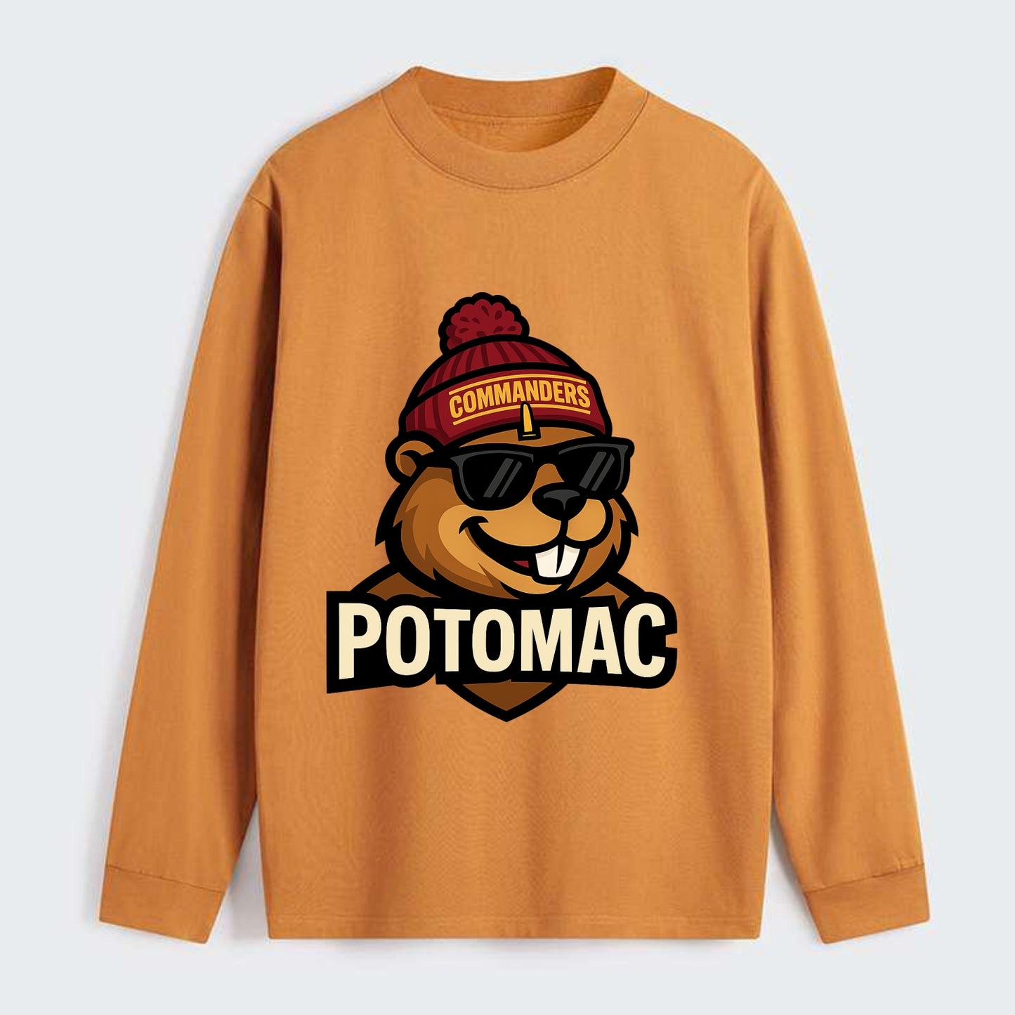 Potomac Beaver wearing Commanders beanie with monument patch and - Classic Long Sleeve Shirt - Orange