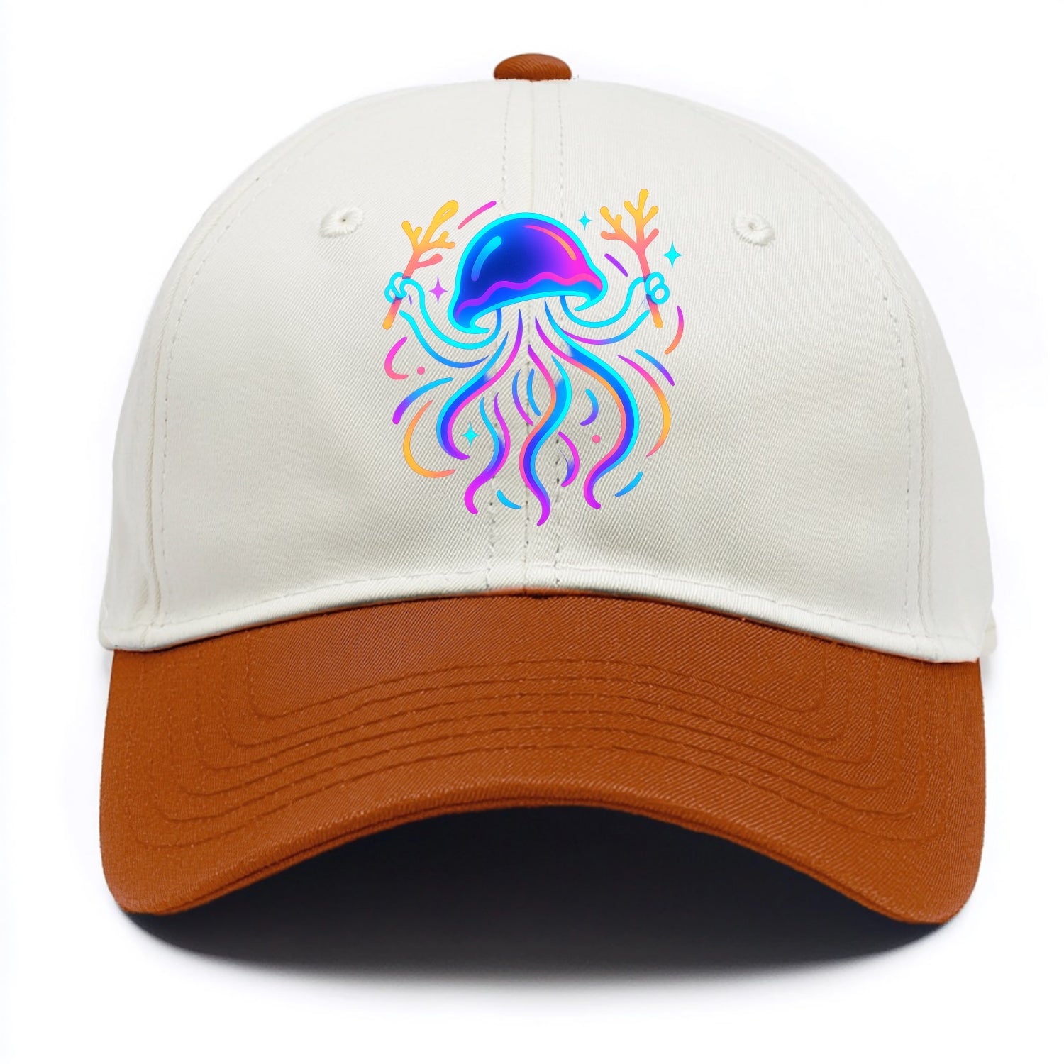 Jellyfish conducting a glow orchestra using coral batons in deep ocean concert hall - Two Tone Cap - Orange