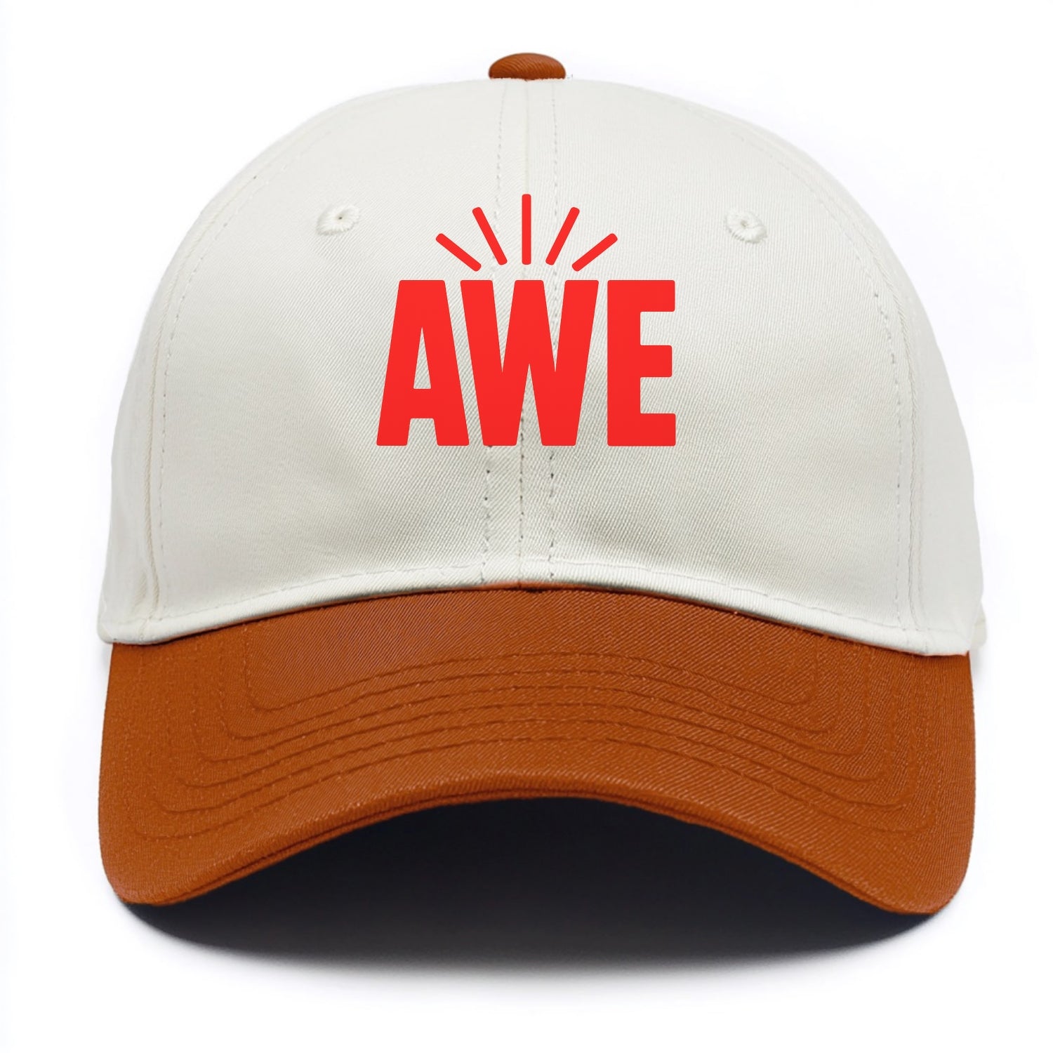 Bold typography design - "AWE" - overwhelming wonder - Two Tone Cap - Orange