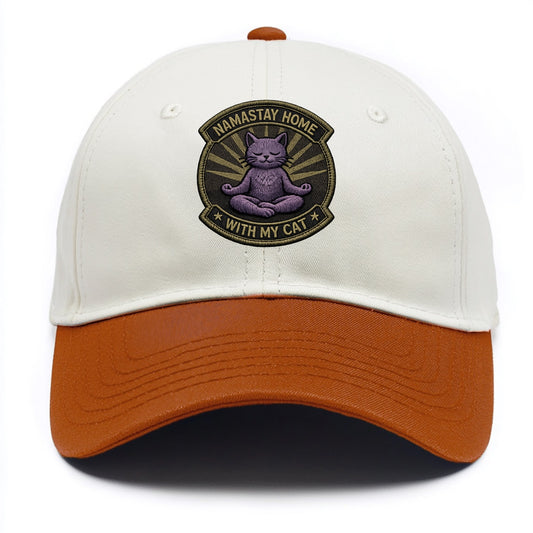 NAMASTAY HOME WITH MY CAT - yoga cat in purple , introvert cat - Two Tone Cap - Orange