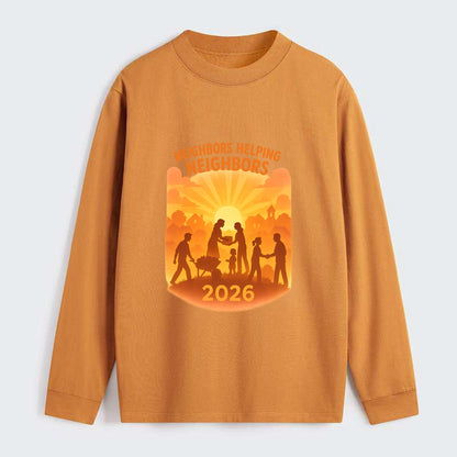 Local communities thriving with shared resources - "Neighbors Helping - Classic Long Sleeve Shirt - Orange