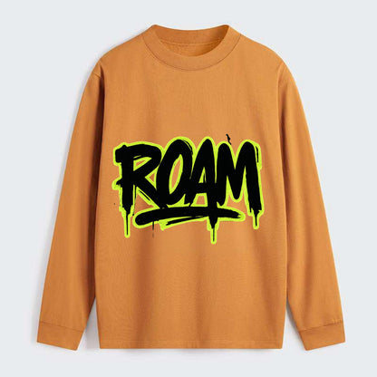 Bold typography design - "ROAM" - wander freely, no destination needed - Classic Long Sleeve Shirt - Orange
