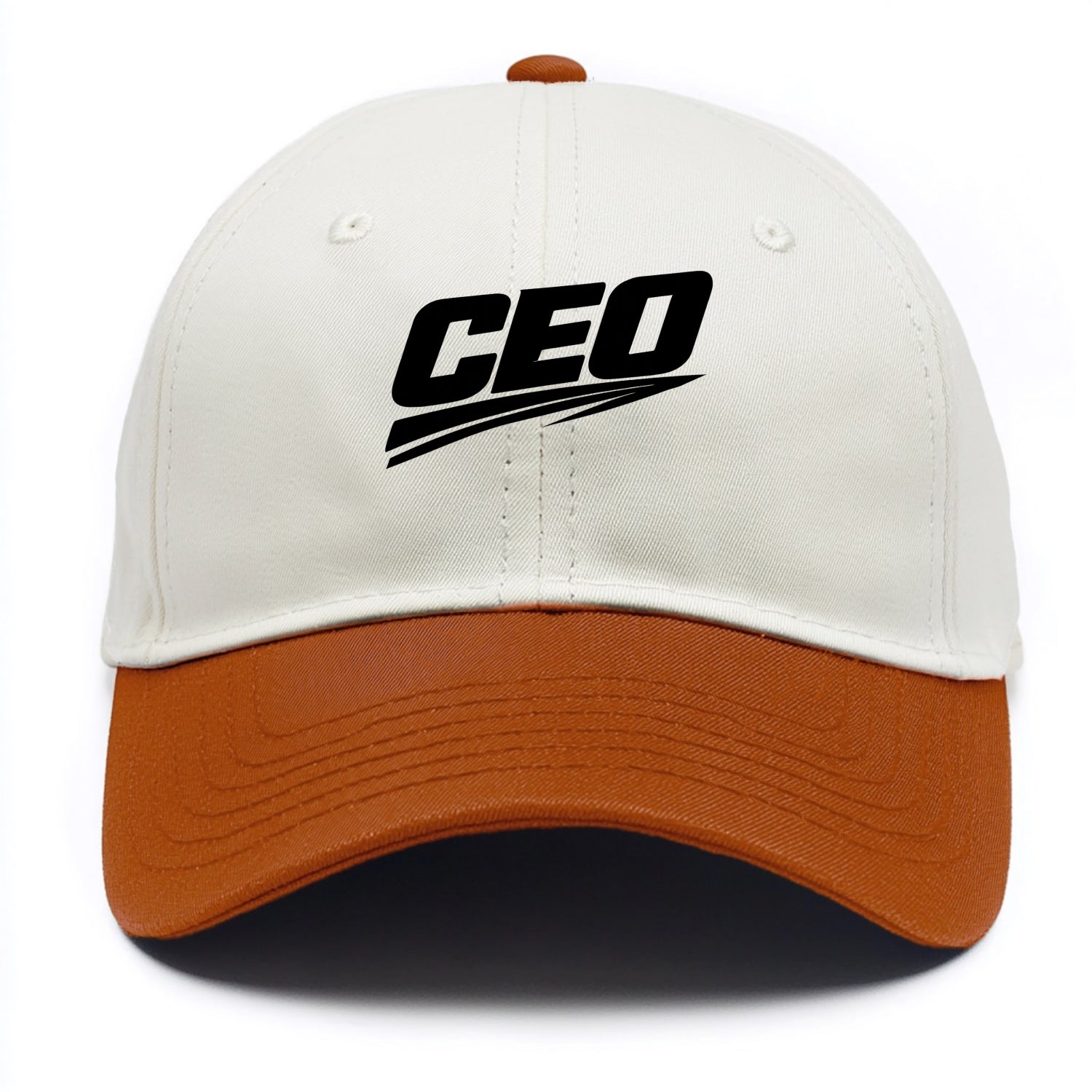 Bold typography design - "CEO" - chief executive, running things - Two Tone Cap - Orange