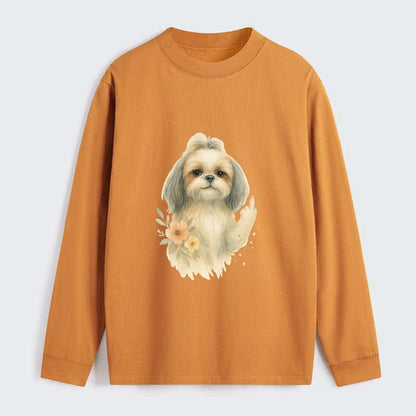 Shih Tzu with long flowing silky hair, tiny paw showing attitude - Classic Long Sleeve Shirt - Orange