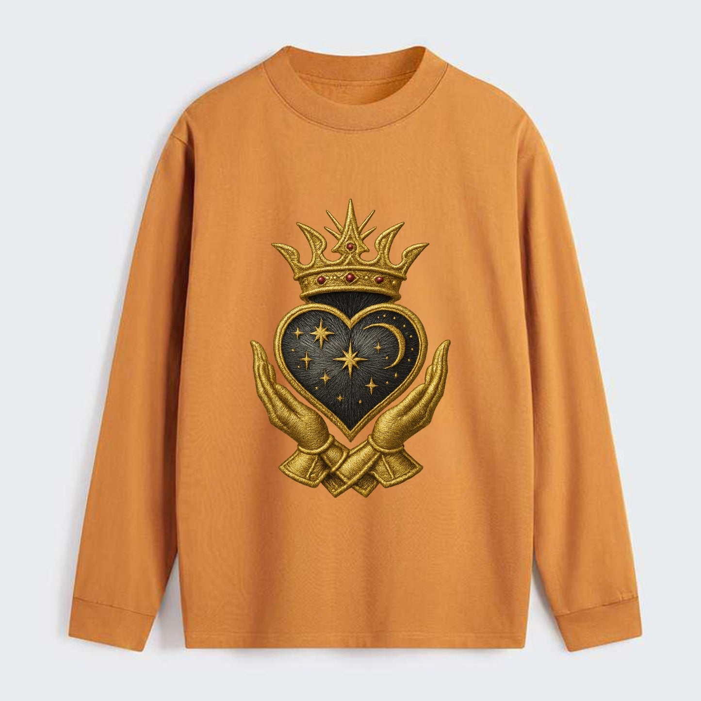 Hammered bronze warrior crown anchoring a dark steel heart with - Classic Long Sleeve Shirt - Orange