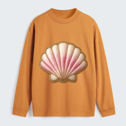 SEASHELL SCALLOP - scallop shell in cream and pink , beach - Classic Long Sleeve Shirt - Orange