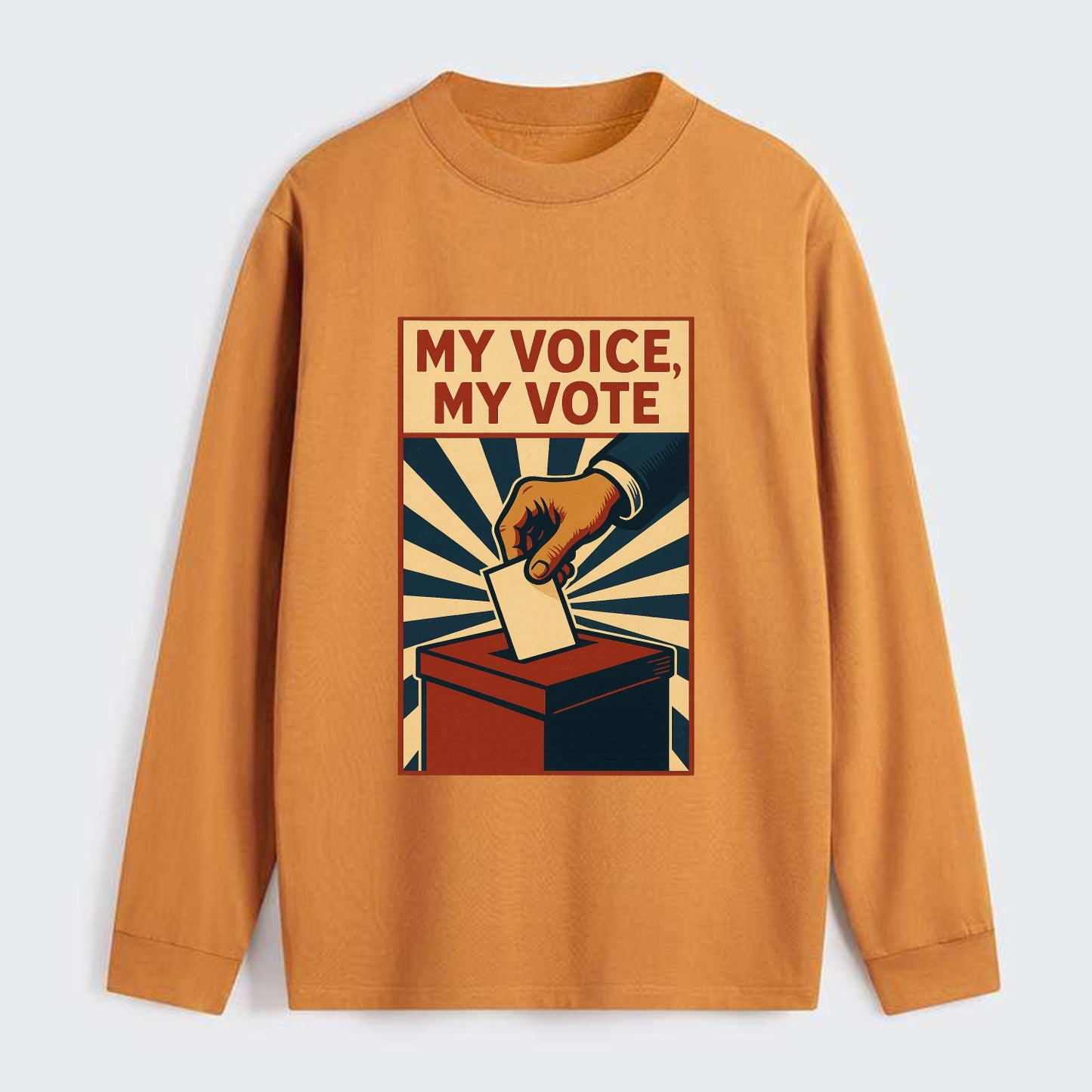 Hand dropping ballot into box with determination - "My Voice, My Vote" - Classic Long Sleeve Shirt - Orange