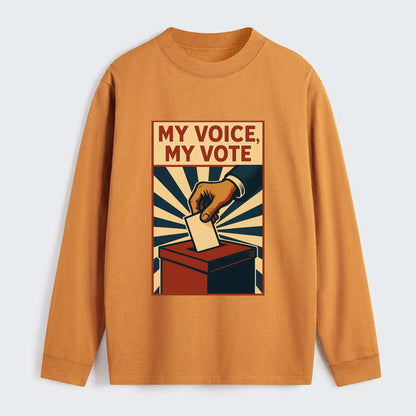 Hand dropping ballot into box with determination - "My Voice, My Vote" - Classic Long Sleeve Shirt - Orange