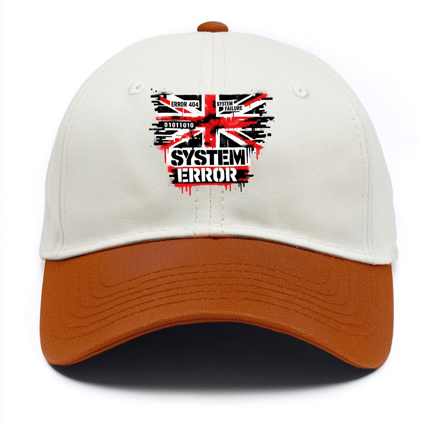 SYSTEM ERROR | Glitch Union Jack pattern | Digital corruption effect | Error code - Two Tone Cap - Orange