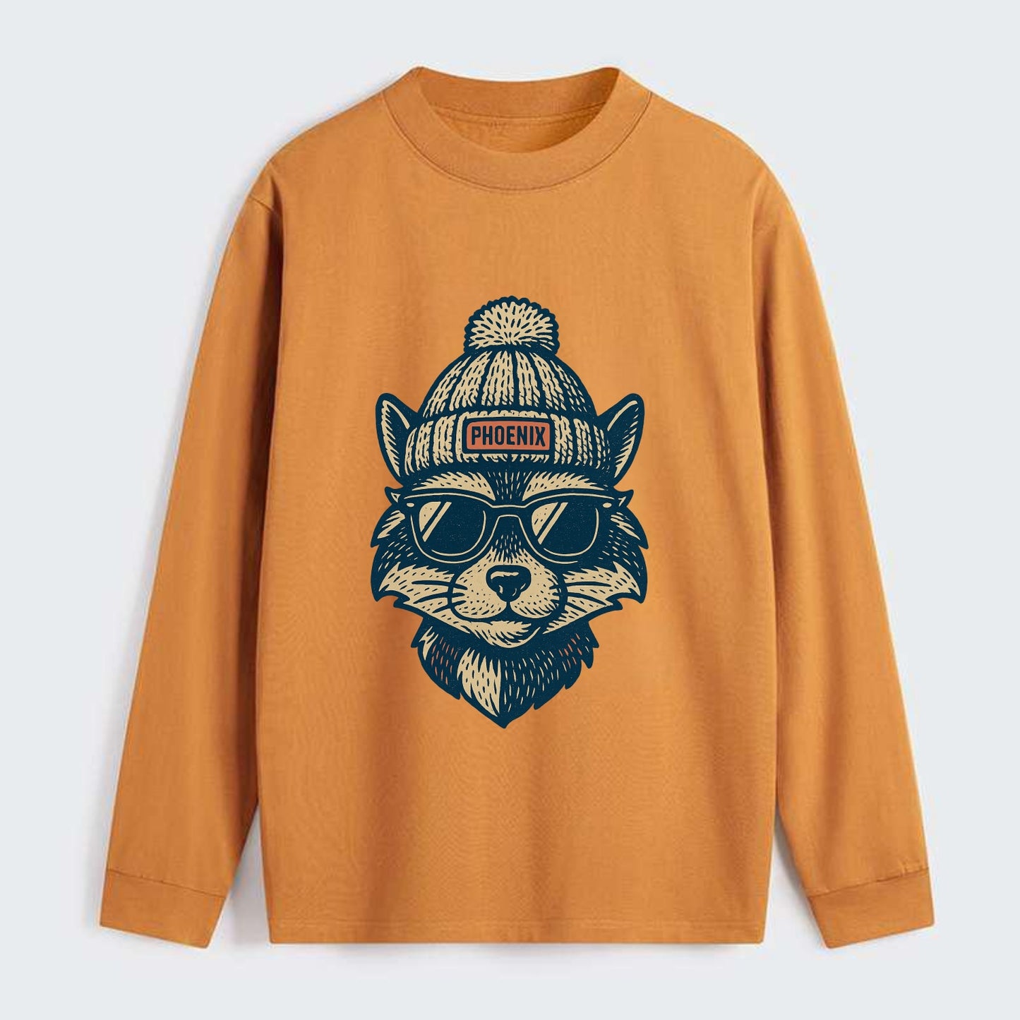 Arizona Ringtail wearing Phoenix beanie with pom pom and wayfarer - Classic Long Sleeve Shirt - Orange
