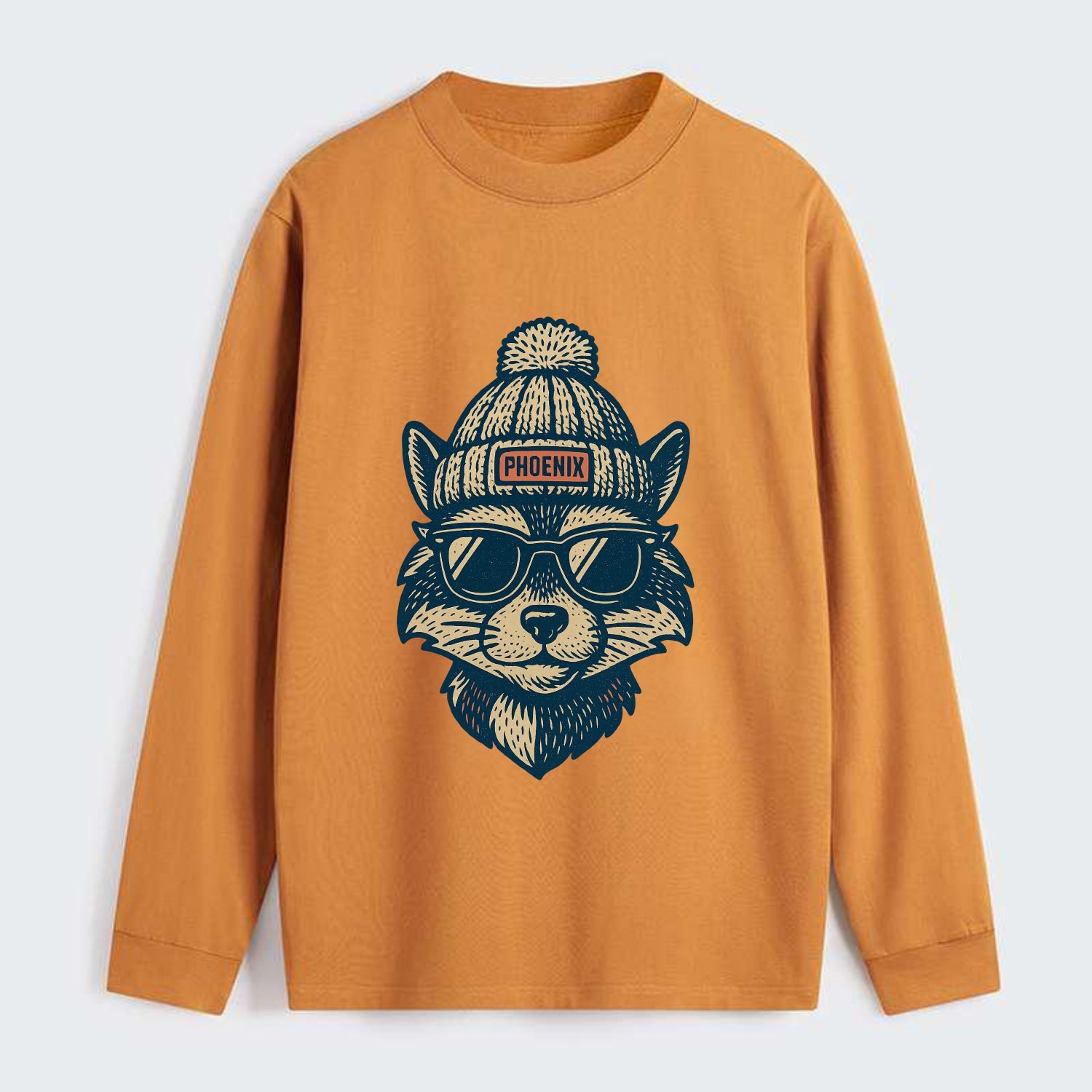 Arizona Ringtail wearing Phoenix beanie with pom pom and wayfarer - Classic Long Sleeve Shirt - Orange
