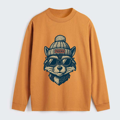Arizona Ringtail wearing Phoenix beanie with pom pom and wayfarer - Classic Long Sleeve Shirt - Orange