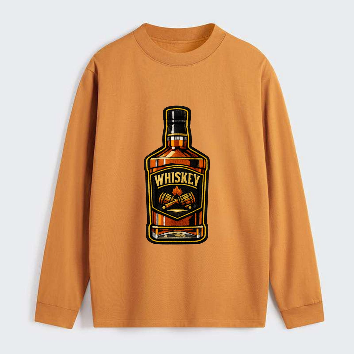 WHISKEY BOTTLE - bourbon bottle in amber and gold , spirits connoisseur - Classic Long Sleeve Shirt - Orange
