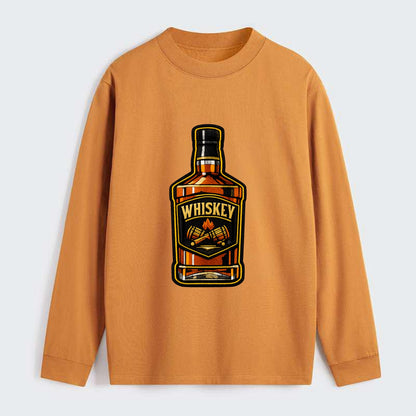 WHISKEY BOTTLE - bourbon bottle in amber and gold , spirits connoisseur - Classic Long Sleeve Shirt - Orange