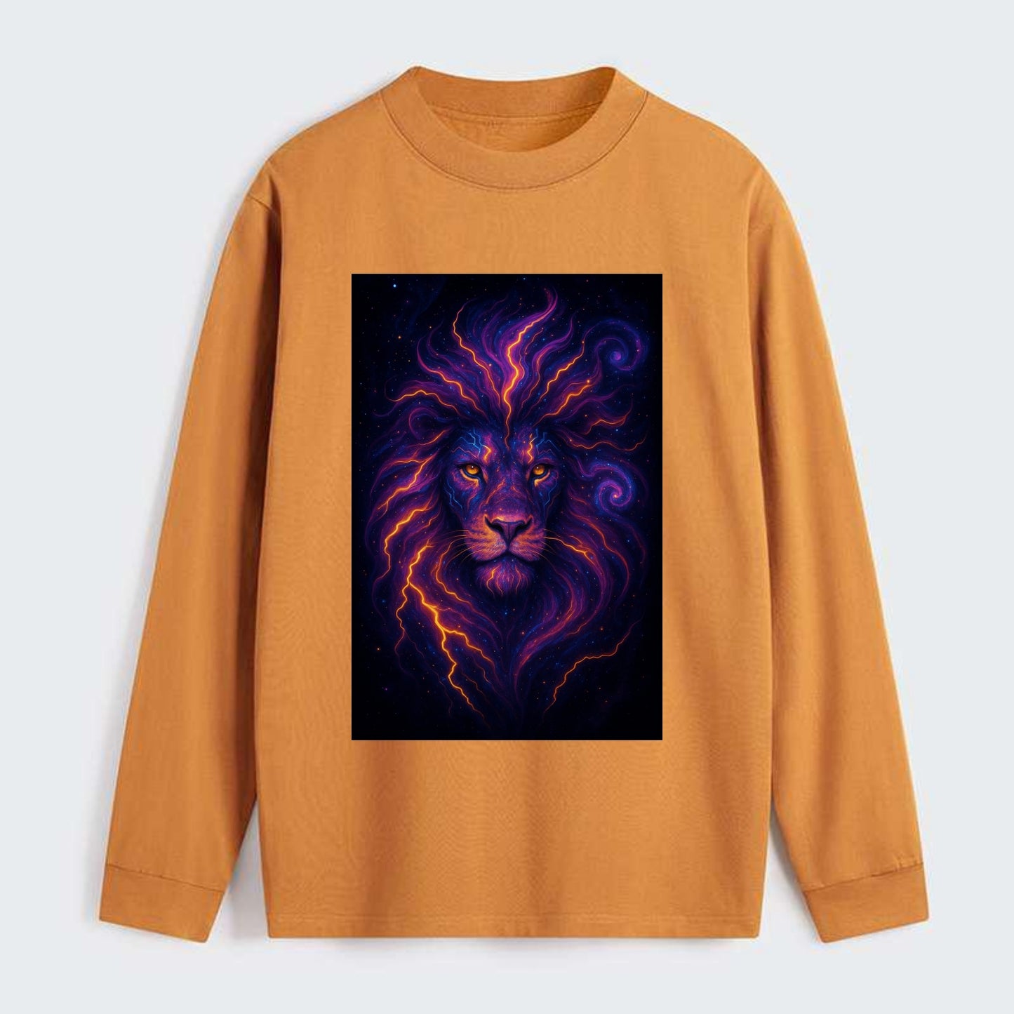 Regal lion with mane made of electric currents, neon yellow and hot - Classic Long Sleeve Shirt - Orange