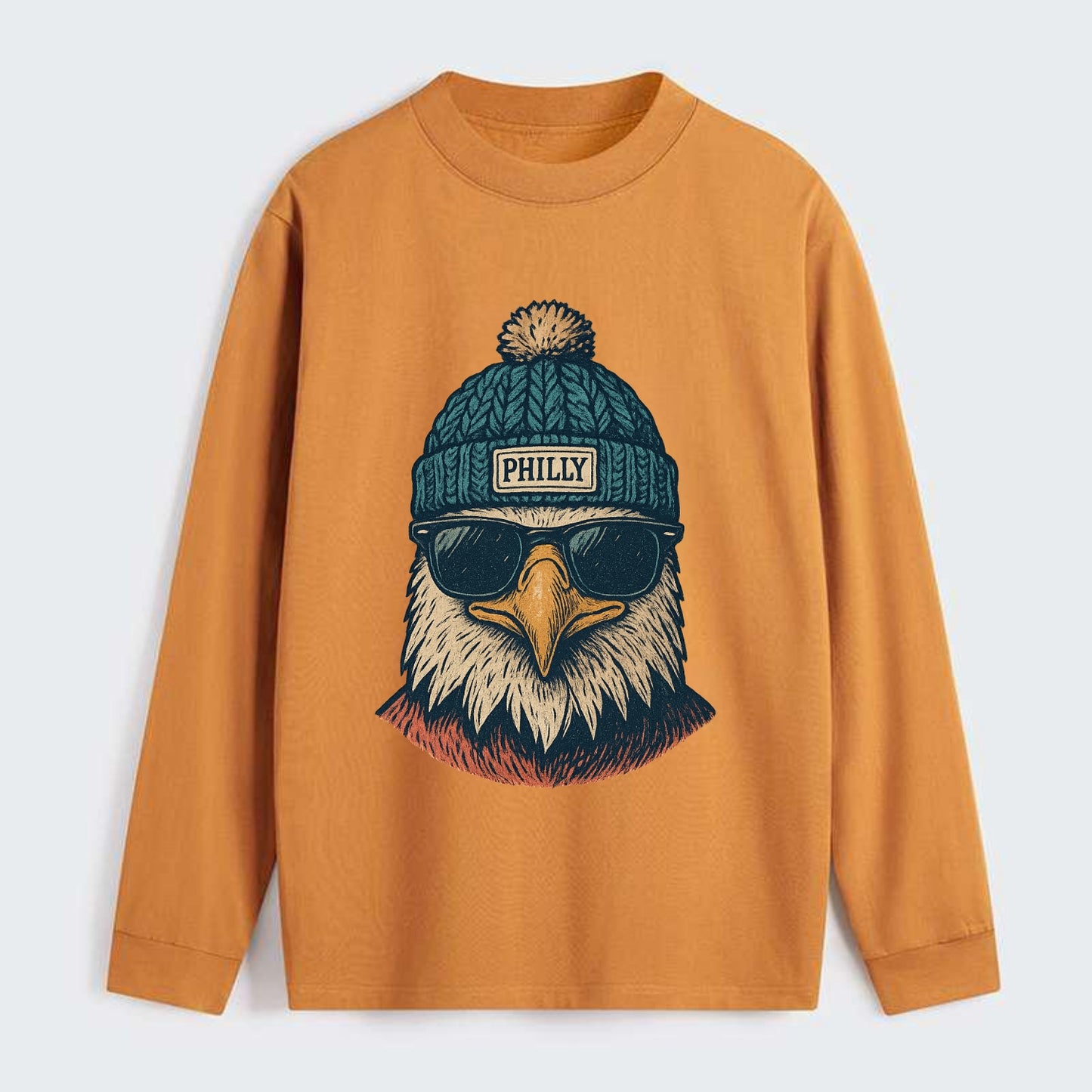 Philadelphia Eagle wearing Philly beanie with pom pom and wayfarer - Classic Long Sleeve Shirt - Orange