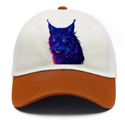 Stealthy lynx with ear tufts forming constellation patterns, nebula spots across the - Two Tone Cap - Orange