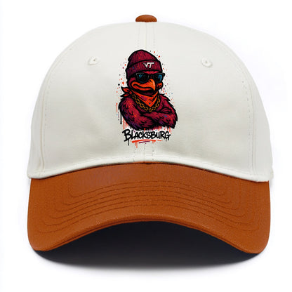 Blacksburg HokieBird wearing Virginia Tech beanie with VT patch - Two Tone Cap - Orange