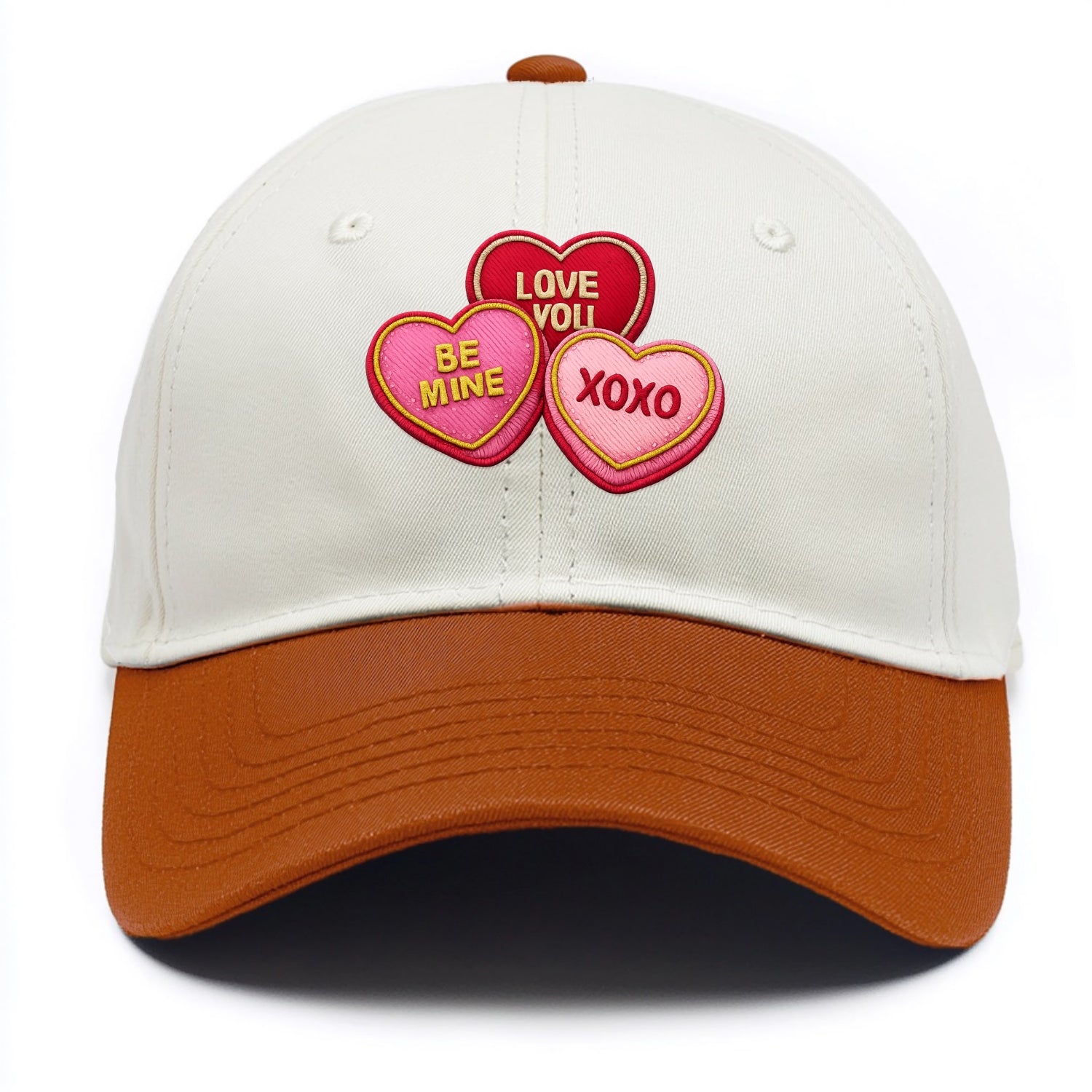VALENTINES HEARTS - candy hearts in pink and red , love day - Two Tone Cap - Orange